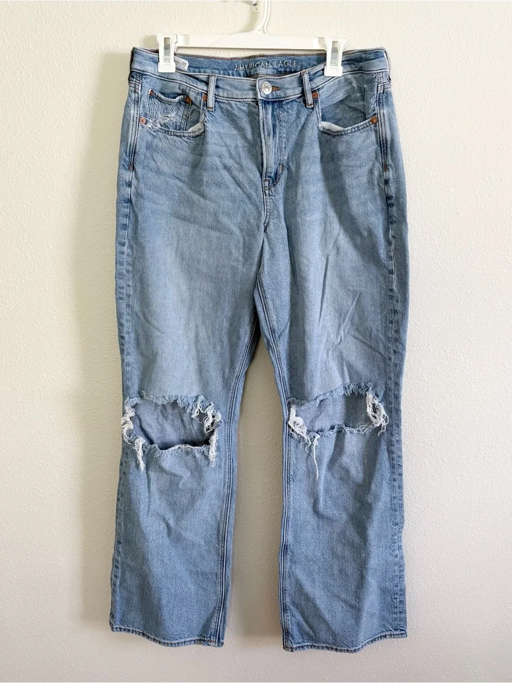 American Eagle 90s Bootcut Distressed Light Wash Blue Jeans Size 12R